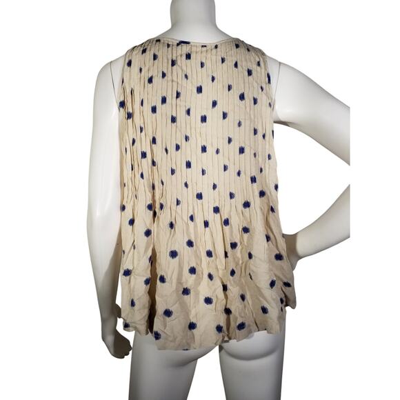 Maeve Anthropologie Womens Sz Button Up Saona Polka Dot Tank Top Pleat Swing - Picture 2 of 7